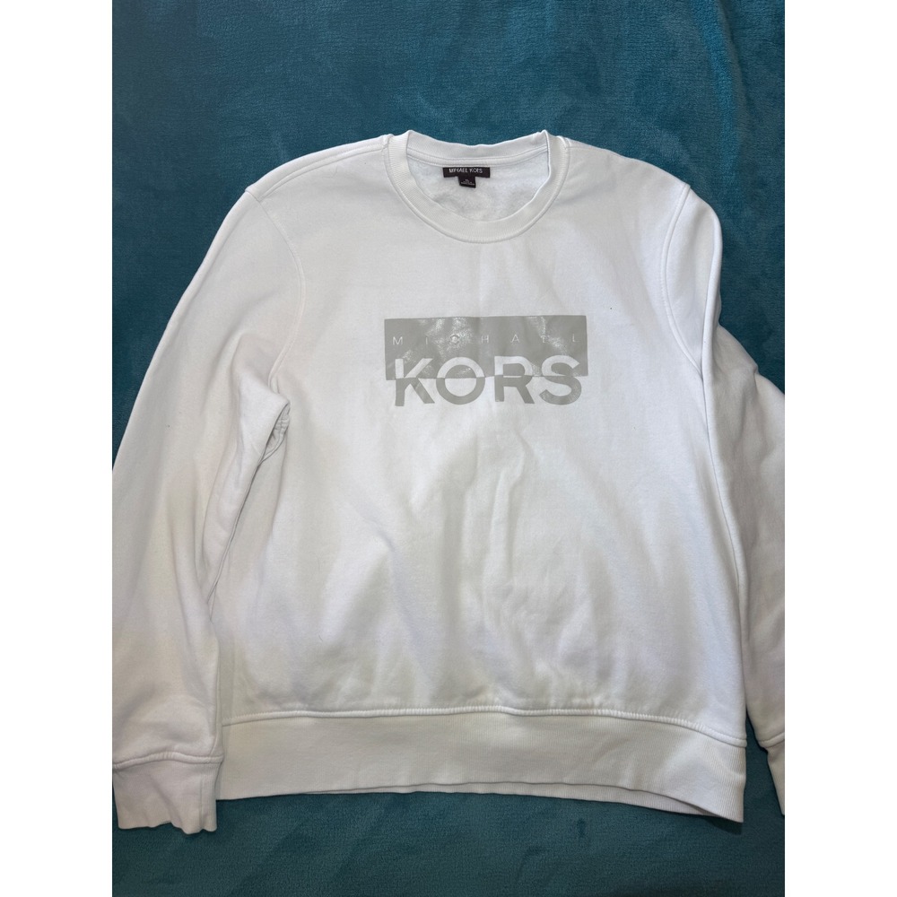 Michael Kors Mens White Block Logo Crewneck Sweatshirt XL Fall 2022 KF2514R0ZR